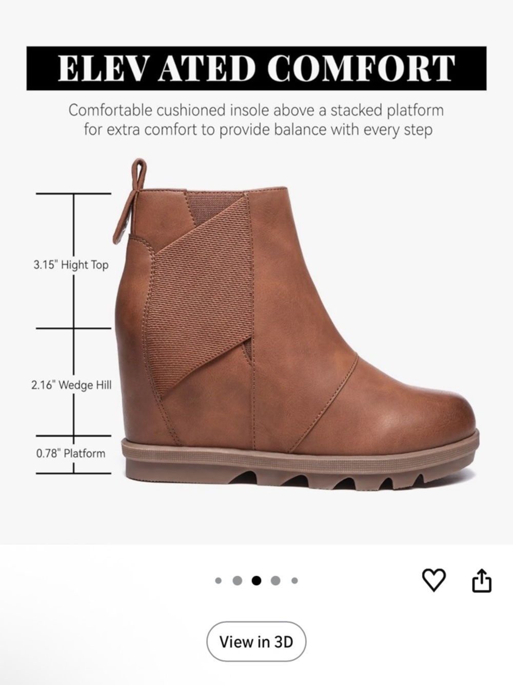 Womens Brown Wedge Ankle Boot - Cushioned Platform Comfort